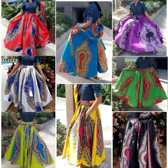 Long Maxi Skirt Cotton Dashiki Skirt African Long Skirt Bohemian Skirt - Picture 1 of 14
